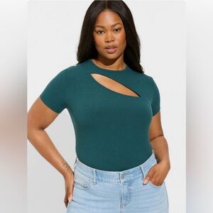 NWT Torrid Fitted Super Soft Rib Crew Neck Asymmetrical Cut Out Tee Size 4X Teal